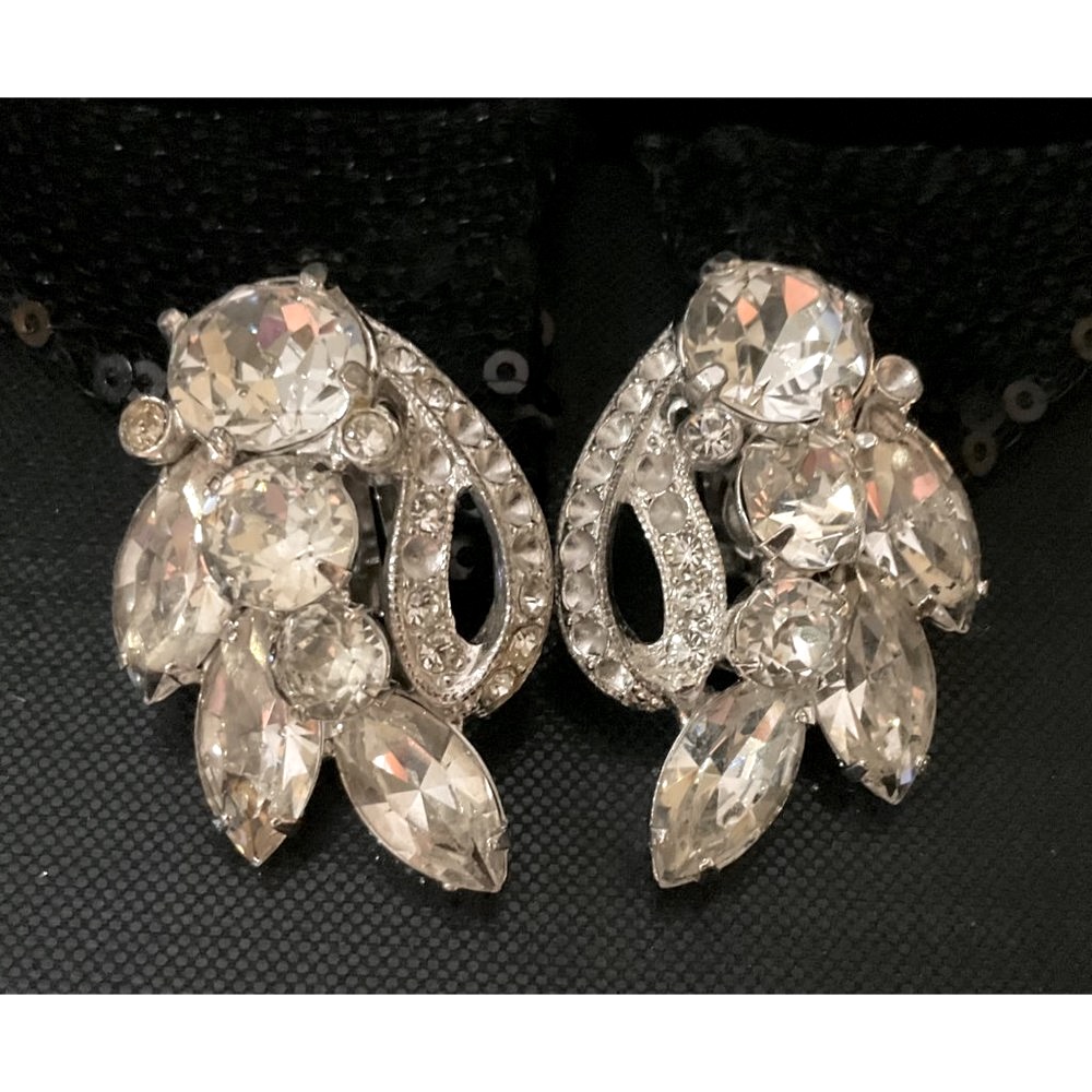 Eisenberg Ice Signed Rhodium Swarovski Austrian Crystal Clip On Earrings 30$